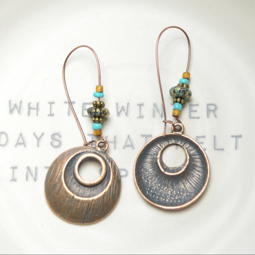 Boho Vintage Effect Metal and Beads Drop Earrings - Picture 4 of 4